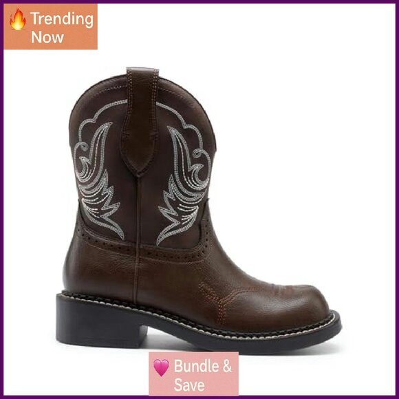 Women's Western Boots Mid Calf Round Toe Slip On Arch Support - Picture 5 of 8